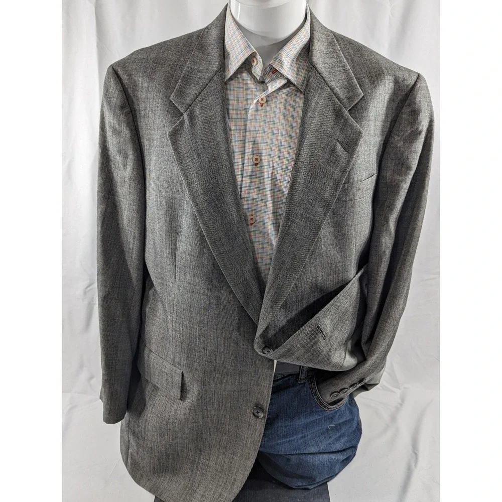 Hart Schaffner‎ Marx Wool Blazer Suit Jacket Gray Subtle Glenn Check  44R EUC